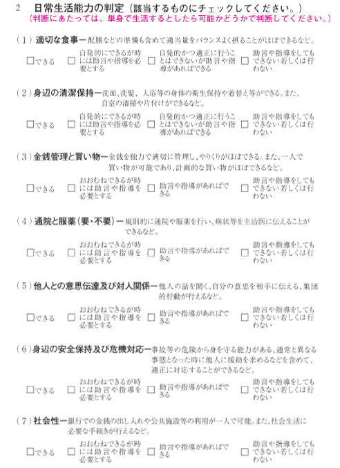 日常生活能力の判定